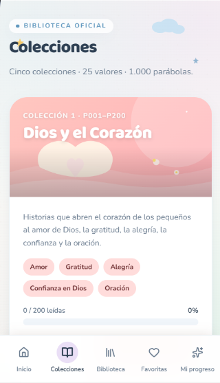 Pantalla de colecciones en celular con tema azul