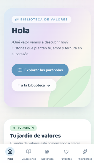 Página de inicio de Mil Parábolas en celular con tema azul